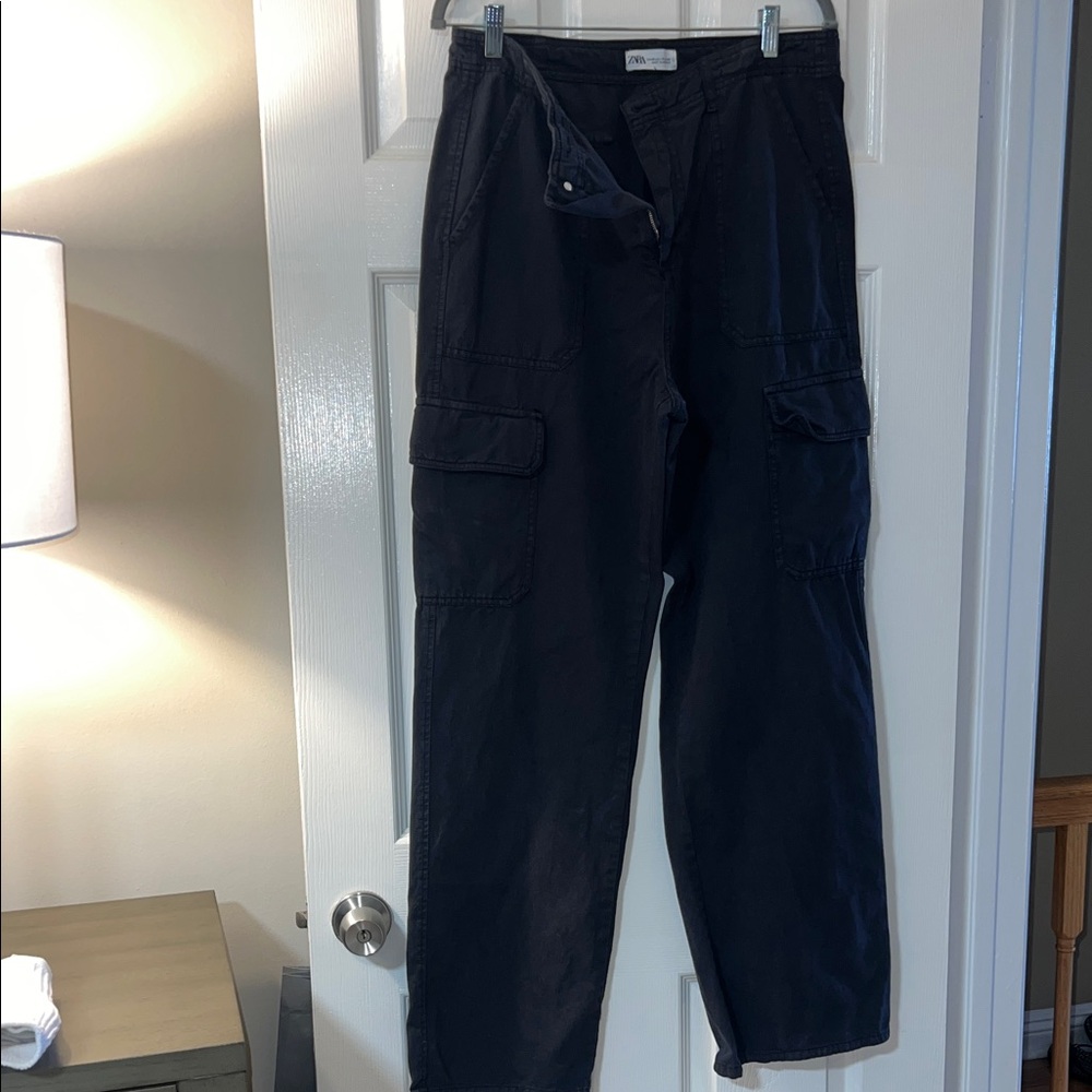 Zara Black Wide Leg Cargo Pants